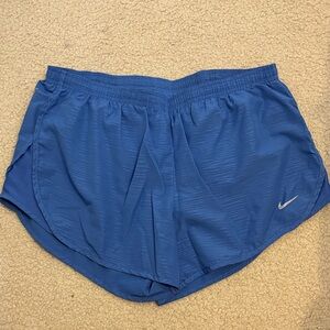 Nike Royal Blue Women's Running Shorts with Silver Swoosh
